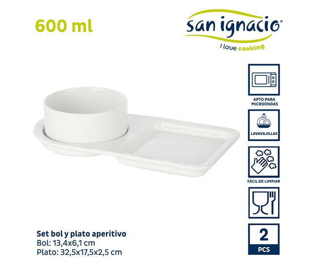 Conjunto de 2 tigelas de porcelana + prato brunch coleção VESSIA Branco