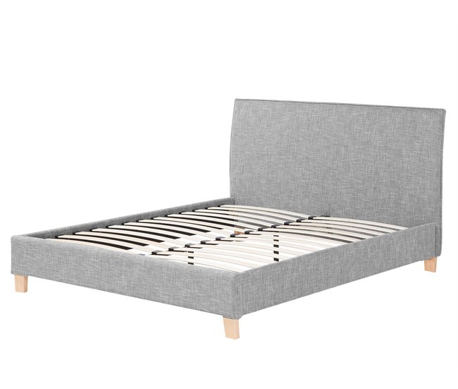 Beliani Cama com estrado Poliéster SENNEZ 175x216 Cinza Claro