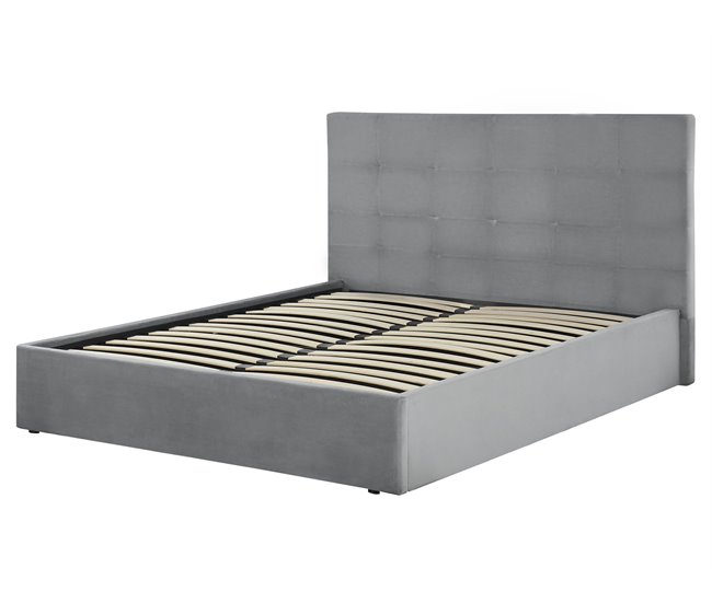 Beliani Cama com armazenamento Veludo LORIENT 177x216 Cinza Claro