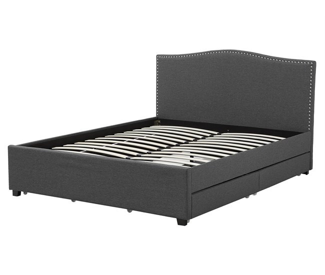 Beliani Cama com estrado Poliéster MONTPELLIER 167x213 Cinza Escuro
