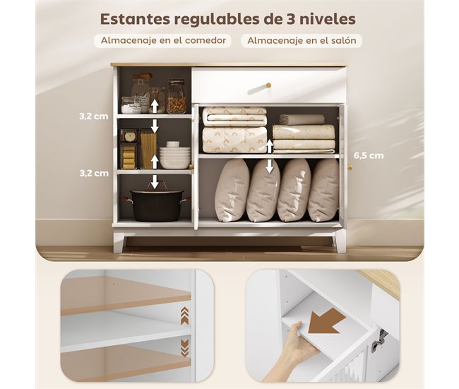 Aparador MDF e Vidro Temperado HOMCOM Branco