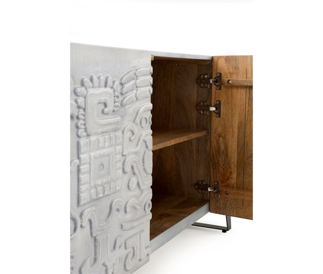 Aparador de 3 portas em madeira maciça de manga Cinza Claro