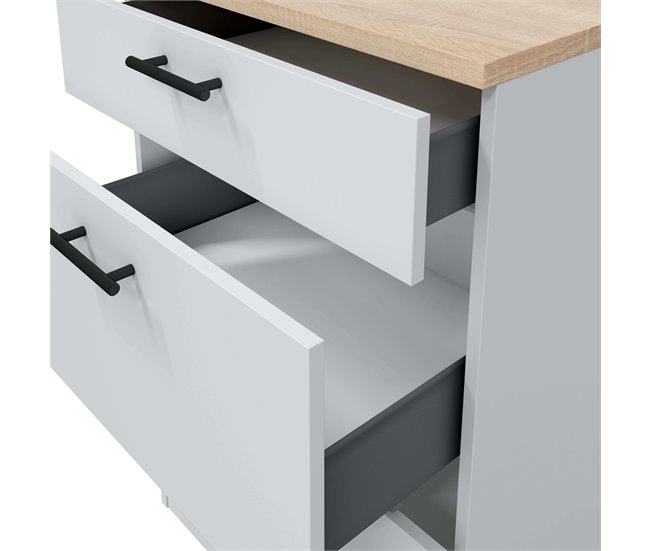 Módulo Base de Cozinha Moderna Kira Branco/ Madeira