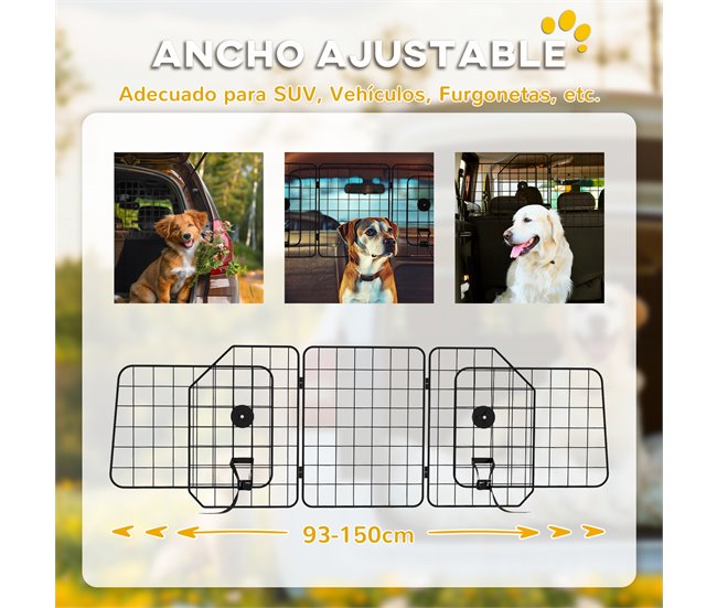 Separador de carro para cães aço PawHut Preto