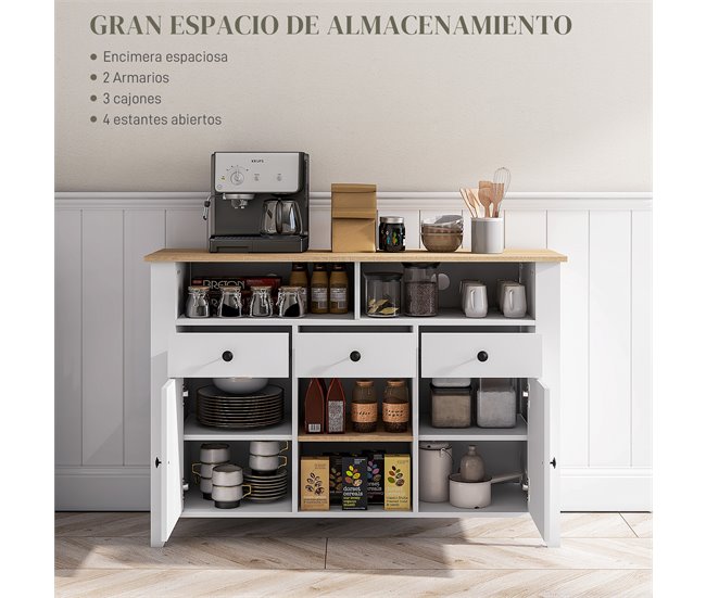 Aparador de Cozinha MDF HOMCOM, casa - móveis de armazenamento Branco
