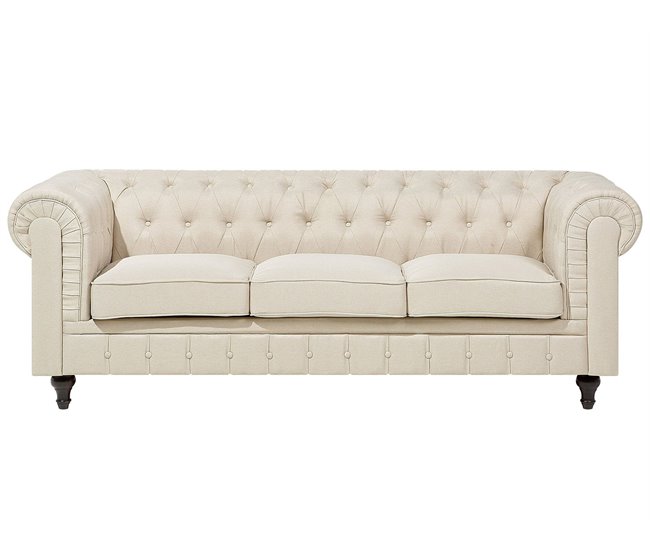 Beliani Sofá Chesterfield Poliéster CHESTERFIELD Areia