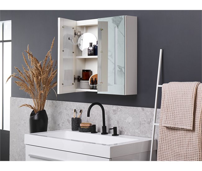 Armário de casa de banho com espelho e LED CHABUNCO Branco