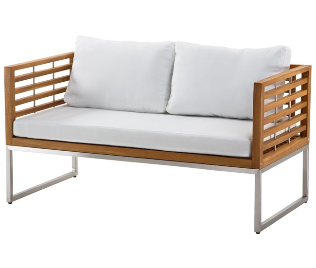 Beliani Conjunto lounge Madeira de acácia BERMUDA Branco/ Bege