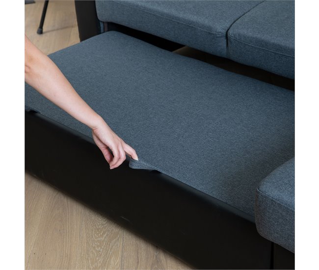 CLARK sofá-cama de canto de 3 lugares em tecido e imitação de couro Preto