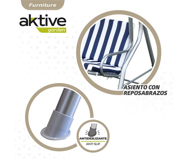 Cadeira de baloiço de jardim azul e branca com capota basculante 3 lugares Aktive Preto