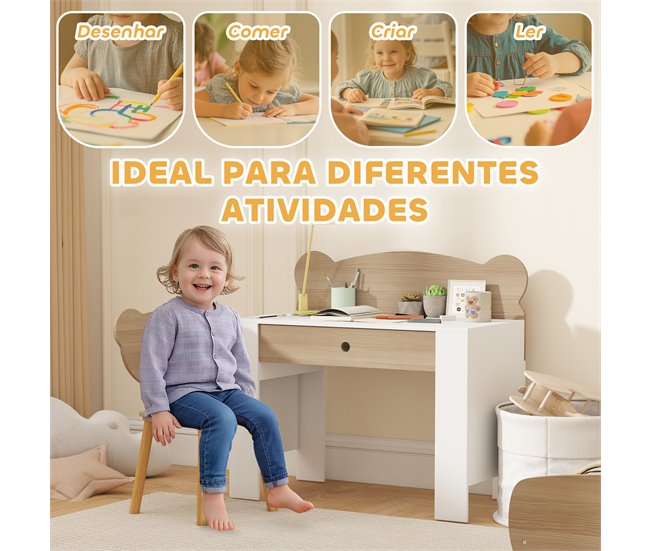 Secretária e Cadeira para Crianças MDF e Madeira de Pinho Castanho