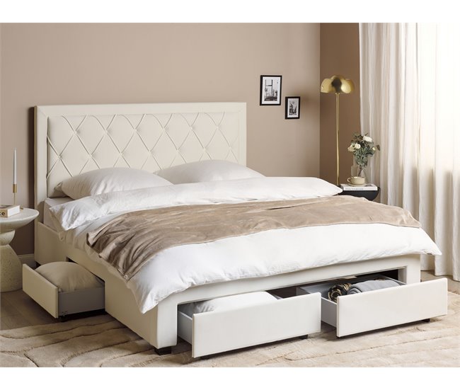 Beliani Cama com armazenamento Veludo LIEVIN 185x217 Creme