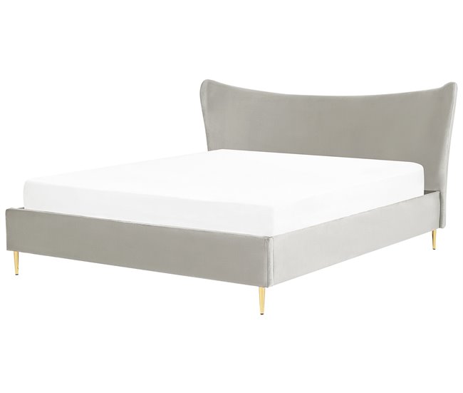 Beliani Cama Terciopelo CHALEIX 188x212 Cinza Claro