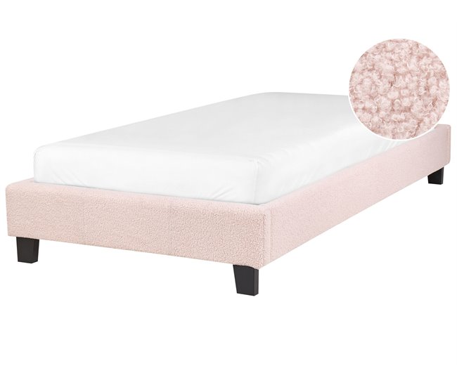Beliani Cama com estrado Bouclé ROANNE 100x213 Creme