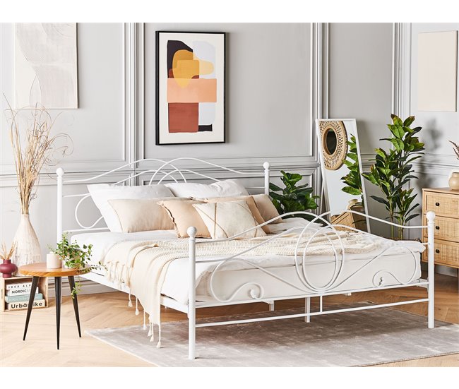 Beliani Cama com estrado Metal LYRA 162x209 Branco