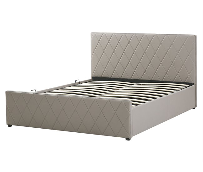 Beliani Cama com estrado Pele sintética ROCHEFORT 170x214 Cinza Escuro