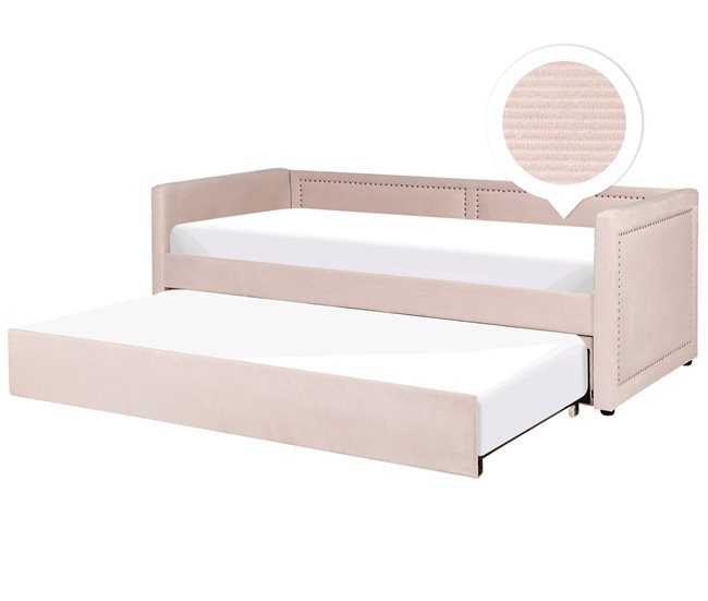 Beliani Cama com estrado Bombazine MIMIZAN Rosa Talco