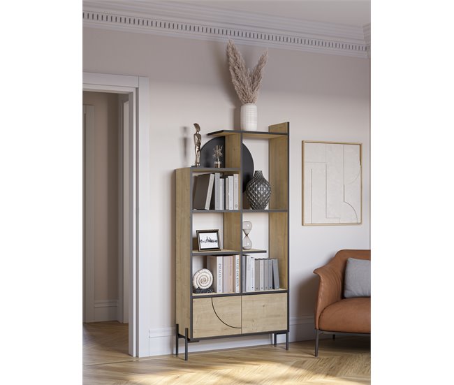 Estante com 2 portas em carvalho DUBAI Preto/ Madeira