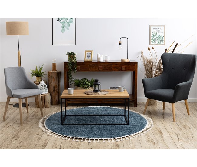 Tapete BERBER 9000 circulo Franjas berbere marroquino shaggy 120x120 Azul