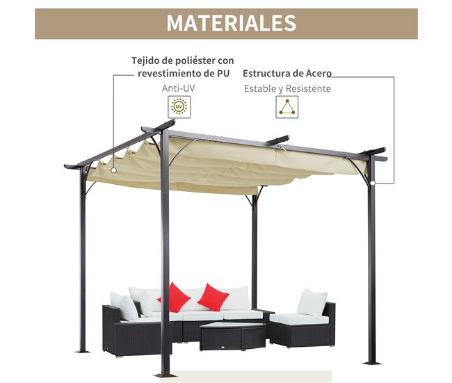 Pérgola de Jardim tecido de aço e poliéster Outsunny 300x300 Multicor