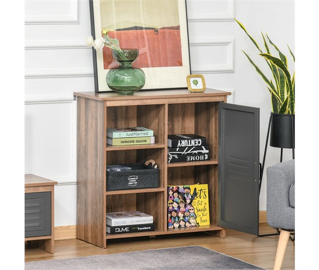 Aparador Melamina de Madeira, Metal HOMCOM 80 Cinza