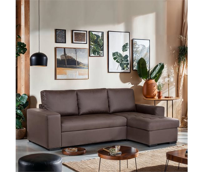 Chaise longue de pele sintética com cama HARRY Chocolate