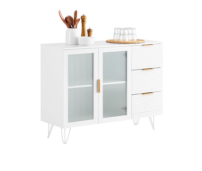 Aparador de cozinha com vitrine de vidro FSB86-W SoBuy Branco