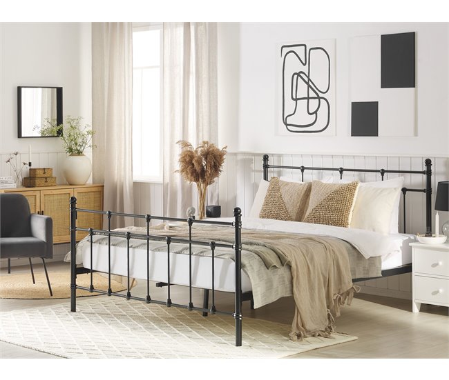 Beliani Cama com estrado Metal LYNX 161x209 Preto