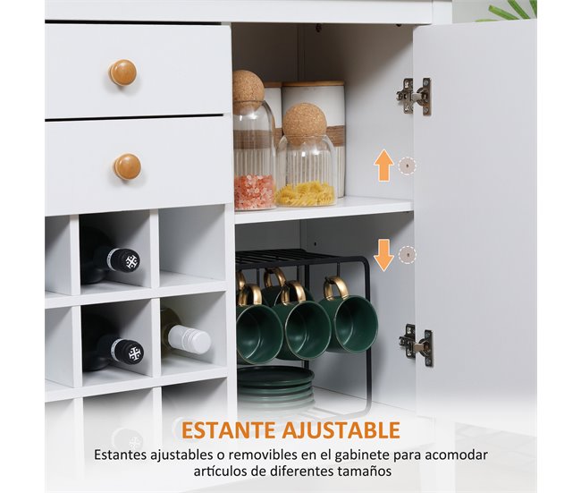 Aparador Melamina de Madeira HOMCOM, casa - cozinha Branco