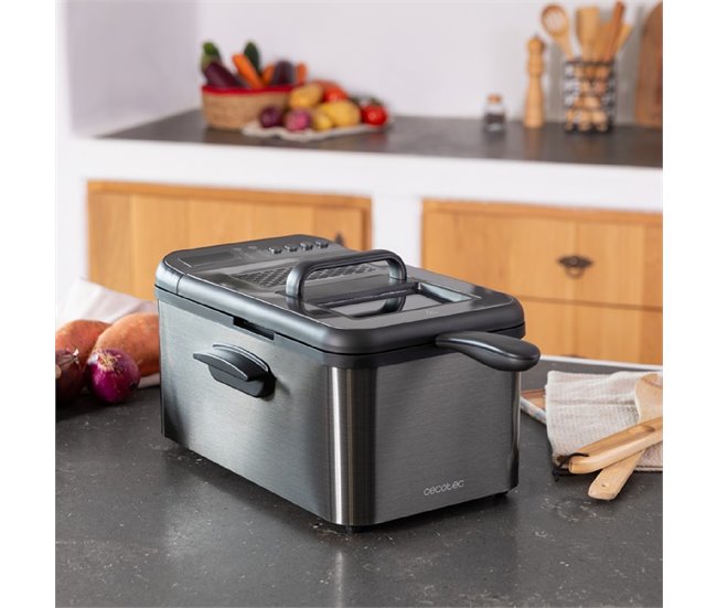 Fritadeira Cecotec CleanFry Luxury 3000 Dark com óleo Cinza