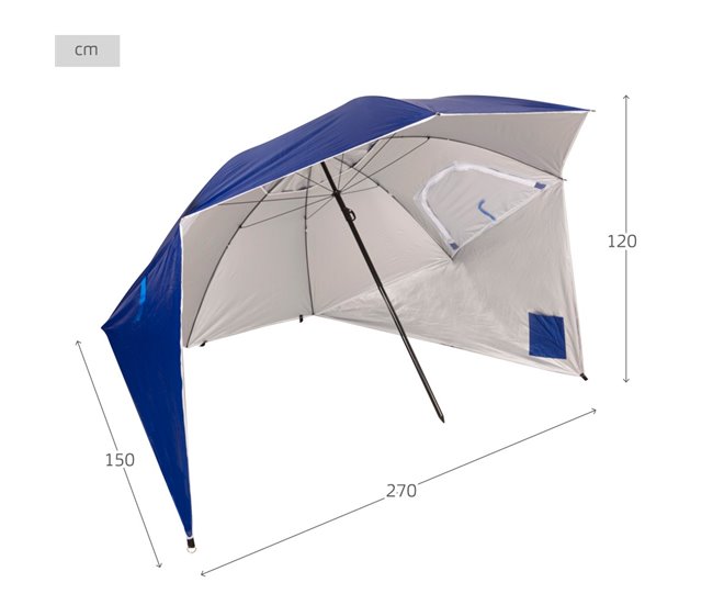 Aktive Guarda-sol e quebra-vento azul UV50 c/chaminé de vento, janelas e cobertura Azul