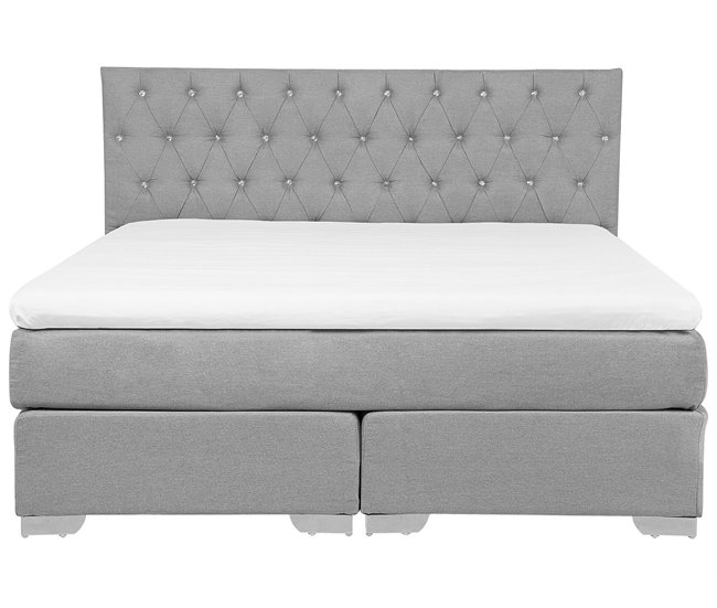 Beliani Cama continental Poliéster DUCHESS 191x211 Cinza Claro