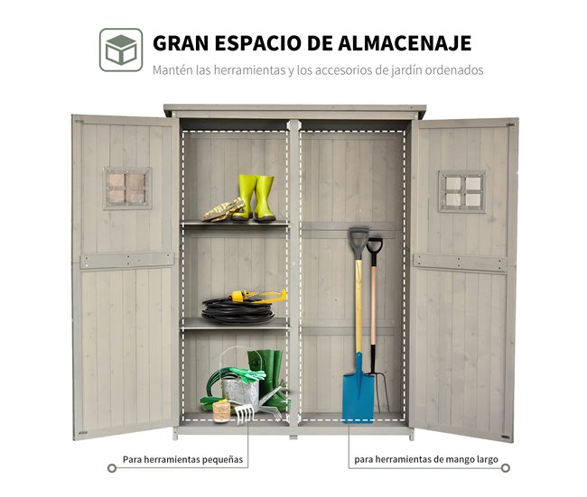 Abrigo de Armazenamento Madeira de Abeto Outsunny Cinza