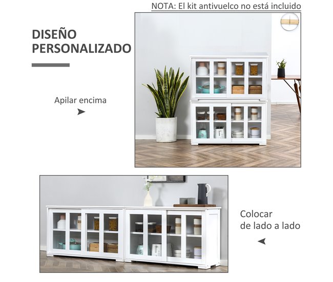 Aparador MDF e Vidro Temperado HOMCOM Branco