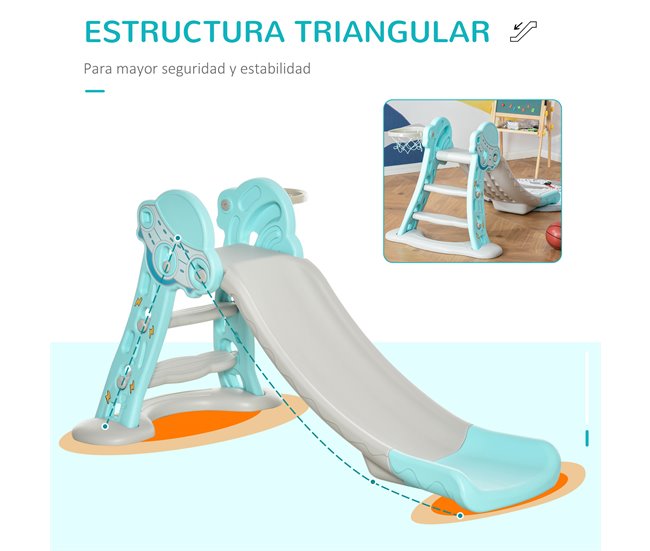 Escorrega Infantil HDPE, PP HOMCOM Cinza Azul