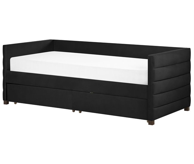 Beliani Cama de dia com arrumação Veludo MARRAY 98x214 Preto
