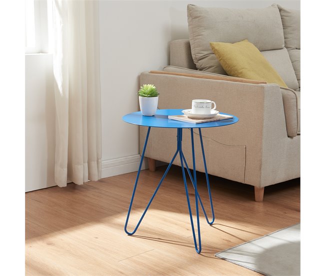 Mesa de apoio Nopimi redonda metal [en.casa] 43x43 Azul