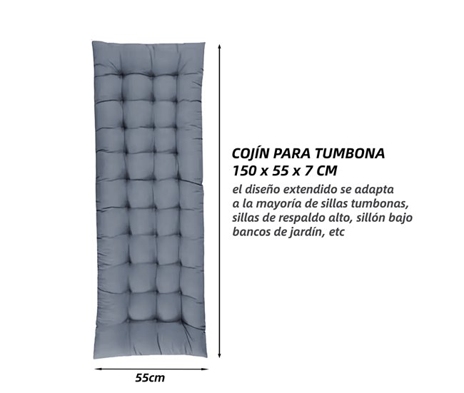 Almofada para espreguiçadeira de jardim 55x7 Cinza