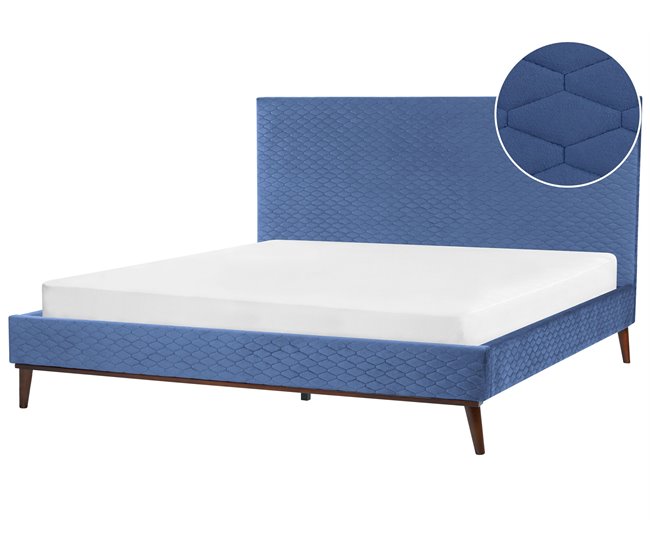 Beliani Cama com estrado Veludo BAYONNE 191x212 Azul