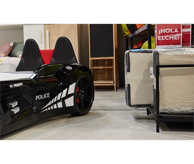 Cama carro POLICE 90x190 cm com comando incluído  Branco/ Preto