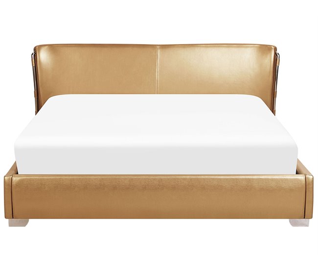 Beliani Cama LED Piel PARIS 215x228 Dourado