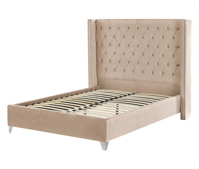 Beliani Cama Veludo LUBBON Bege