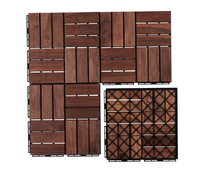 Conjunto de 10 ladrilhos Alliste click 12 ripas acácia/plástico Castanho