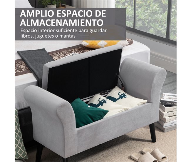 Banco Pé de Cama Poliéster, Espuma e Madeira de Borracha HOMCOM Cinza