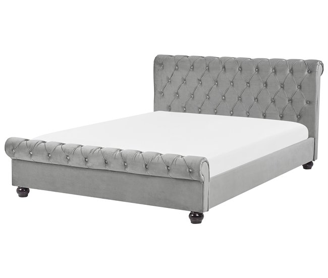 Beliani Cama com estrado Veludo AVALLON 172x233 Azul Marino