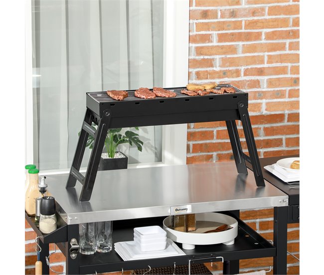Barbecue a Carvão Metal Outsunny Preto