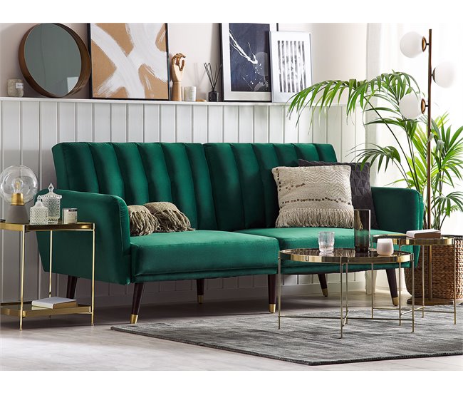 Beliani Sofá-cama Veludo VIMMERBY Azul Claro