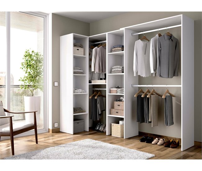 Guarda-roupa grande com efeito de madeira Branco