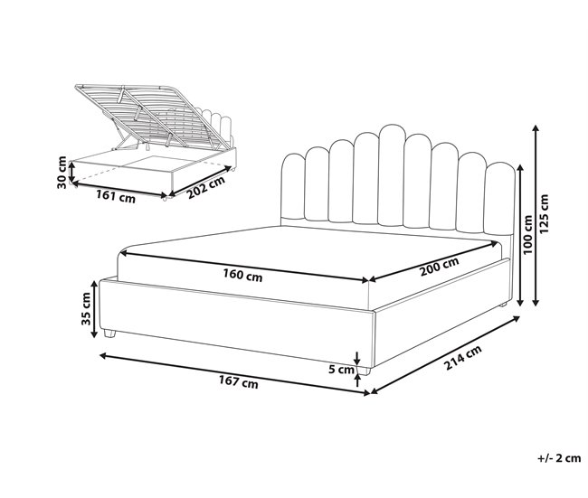 Beliani Cama com armazenamento Veludo VINCENNES 167x214 Branco/ Bege