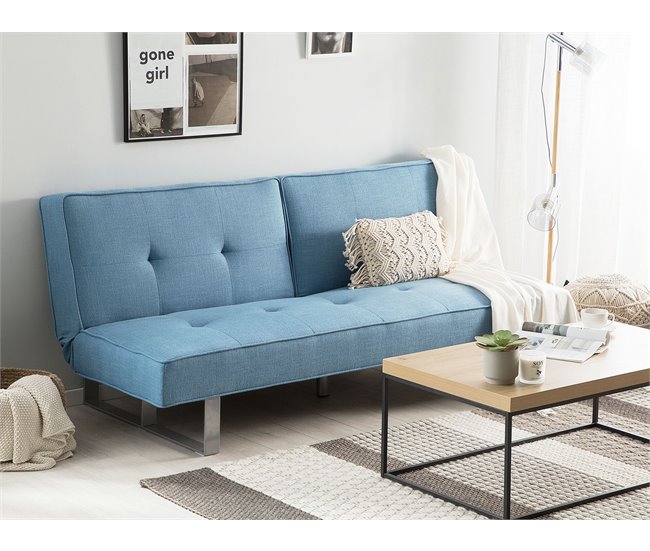 Beliani Sofá-cama Poliéster DUBLIN Azul Claro